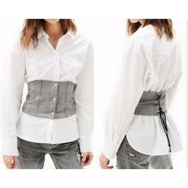 Blusa mujer blanca manga larga con cinturilla